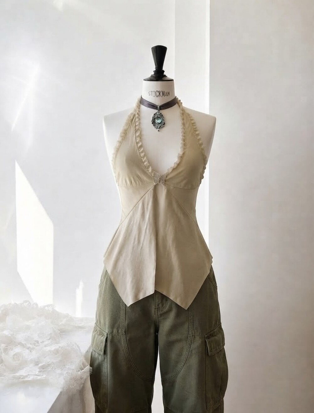 Princess Polly Cream Ruffle Trim Halter Camisole